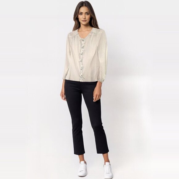 Anthropologie Skies are Blue Blouse Size S Cream Chiffon Long Sleeve - Picture 2 of 6